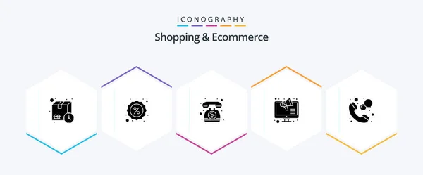 Shopping Ecommerce Glyph Icon Pack Including Center Store Contact Shop — Stock Vector