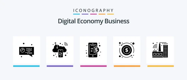 Digital Economy Business Glyph Icon Pack Including Factory Money Business — Stock Vector
