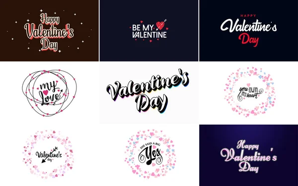 Happy Valentine Day Typography Design Heart Shaped Balloon Gradient Color — Stock Vector