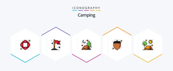 Camping Filledline Icon Pack Including Outdoors Night Outdoor Camp — Vettoriale Stock