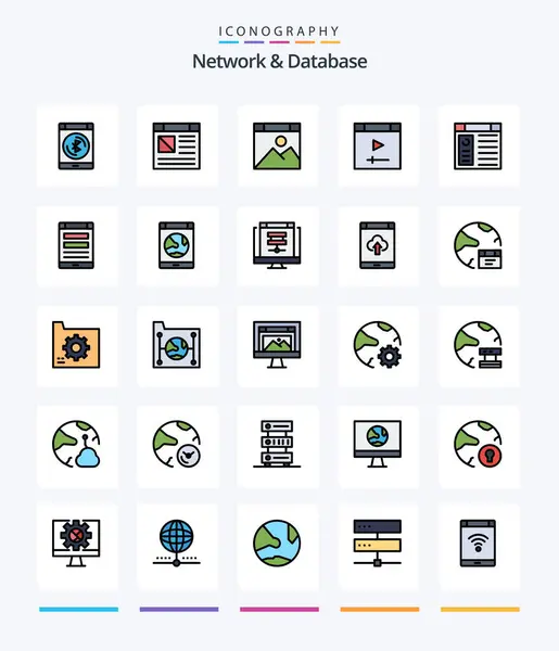 Creative Network Database Line Filled Icon Pack Internet App Website — Vector de stock