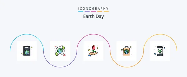 Earth Day Line Filled Flat Icon Pack Including Ecology Recycled — Stock Vector