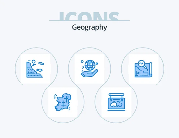 Geo Graphy Blue Icon Pack Pictogram Ontwerp Wereldbol Hand Gids — Stockvector