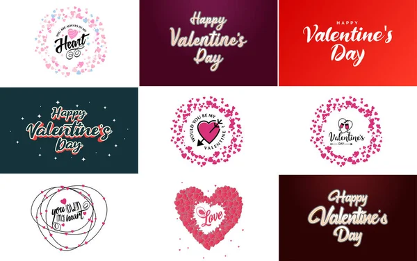 Happy Valentine Day Greeting Card Template Floral Theme Pink Color — Stok Vektör
