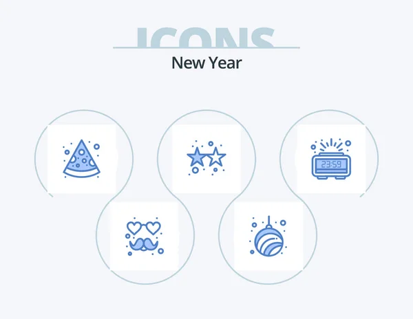 Neujahr Blue Icon Pack Icon Design Neujahr Ist Uhr Essen — Stockvektor