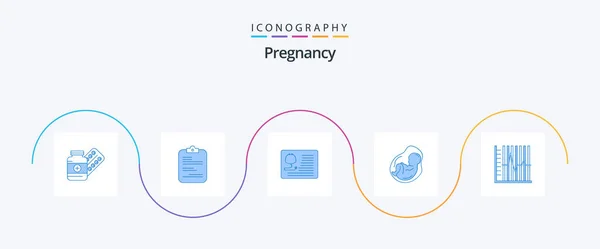 Zwangerschap Blauw Pictogram Pack Inclusief Baby Gezondheidszorg Papier Cardiologie Stethoscoop — Stockvector