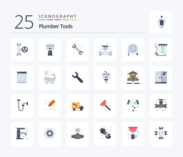 Plumber Flat Color Icon Pack Including Laundry Purification Valve Filtration — Vetor de Stock