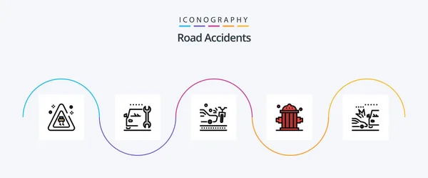 Road Accidents Line Filled Flat Icon Pack Including Cars Accident — Stockvektor
