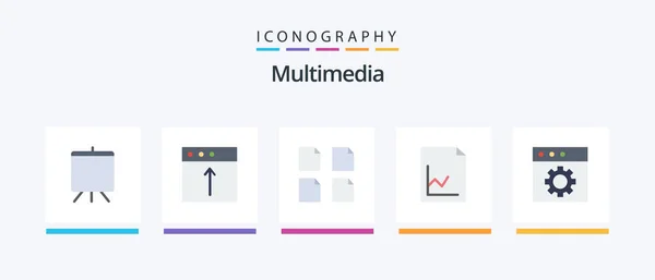 Multimedia Flat Pictogramverpakking Inclusief Preferenties Dossiers Aanvaard Grafiek Creatieve Pictogrammen — Stockvector