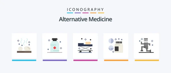 Médecine Alternative Flat Icon Pack Compris Bien Être Soins Santé — Image vectorielle