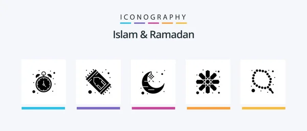 Islam Och Ramadan Glyph Icon Pack Inklusive Islamisk Prydnad Halvmåne — Stock vektor