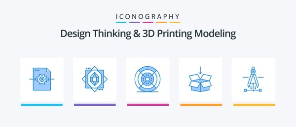 Design Thinking Printing Modeling Blue Icon Pack Including Drawing Education — Image vectorielle