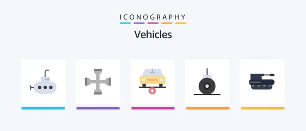Vehicles Flat Icon Pack Including Military Cannon Car Submarine Bathyscaph — Stock Vector