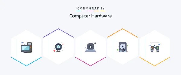 Computer Hardware Flat Icon Pack Including Game Pad Dvd Control — Stockvektor