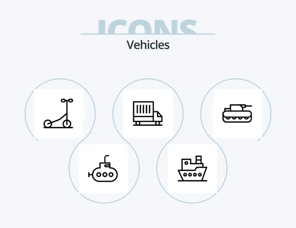 Vehicles Line Icon Pack Icon Design Ship Boat Forklift Tank — Stockvektor