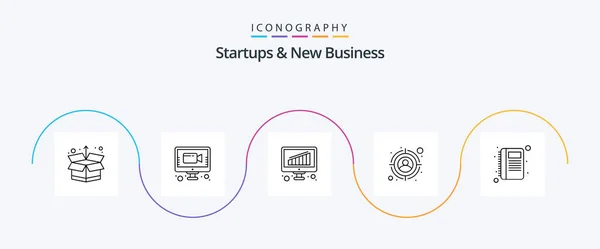 Startupy New Business Line Pakiet Ikon Tym Rekordy Kontakty Interesy — Wektor stockowy