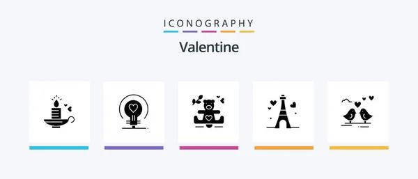 Valentine Glyph Icon Pack Including Love Love Bulb Day Valentine — Vettoriale Stock