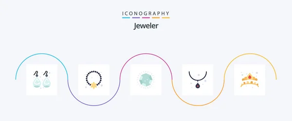 Jewellery Flat Icon Pack Including Crown Jewelry Pendant Gem Jewelry — Stockový vektor