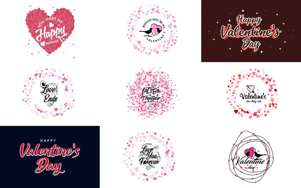 Happy Valentine Day Typography Design Heart Shaped Wreath Gradient Color — Διανυσματικό Αρχείο