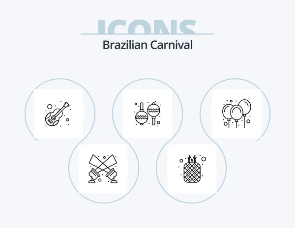Brazilian Carnival Line Icon Pack Icon Design Inglés Adorno Celebración — Vector de stock