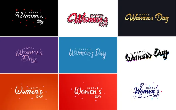 Set Happy International Woman Day Signs Emblems Vector Design Elements — Wektor stockowy