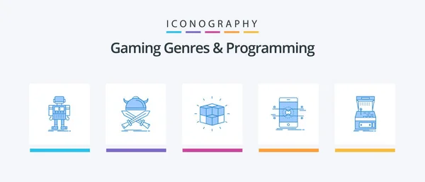 Gaming Genres Programming Blue Icon Pack Including Mobile Api Warrior — Stock Vector