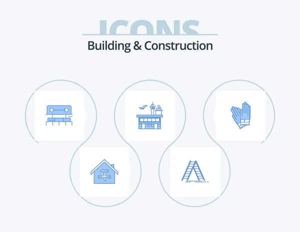 Building Construction Blue Icon Pack Icon Design Shipping Airport Construction – stockvektor