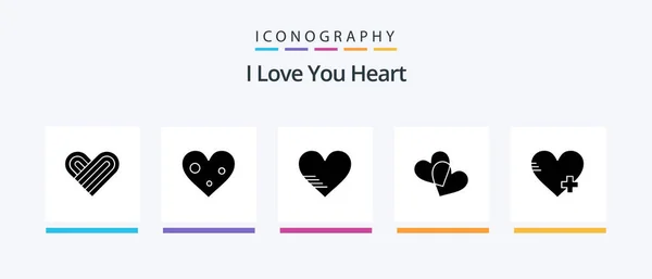 Pack Icônes Heart Glyph Inclus Coeur Coeur Icônes Créatives Design — Image vectorielle