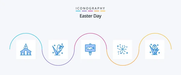 Easter Blue Icon Pack Including Grass Easter Tulip Holiday Holiday — Vettoriale Stock