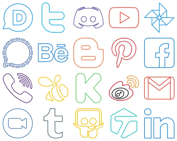 High Quality Modern Colourful Outline Social Media Icons Facebook Blog — Wektor stockowy