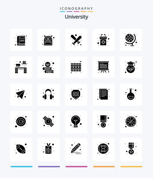 Creative University Glyph Solid Black Pacchetto Icone Come Geografia Discorso — Vettoriale Stock