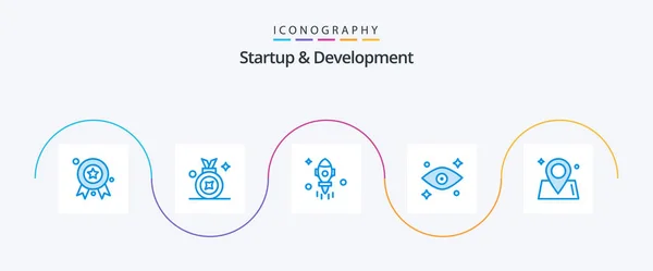 Startup Develepment Blue Icon Pack Including Eye World Map — Stock Vector