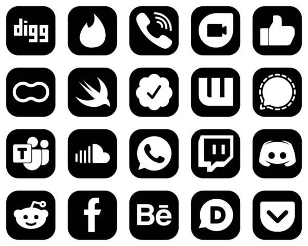 Innovative White Social Media Icônes Sur Fond Noir Tels Que — Image vectorielle