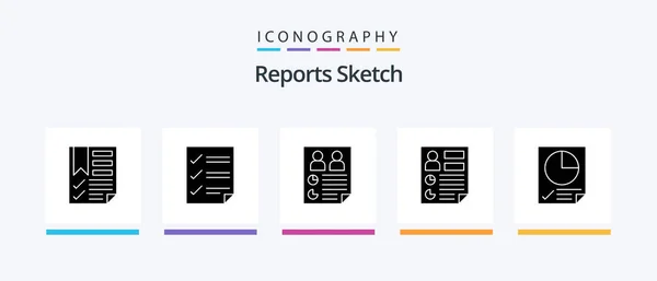 Reports Sketch Glyph Icon Pack Including Document Analytics Page Users — Image vectorielle