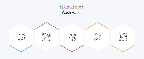 Wash Hands Line Icon Pack Including Hand Spray Protect Care — Stockvektor