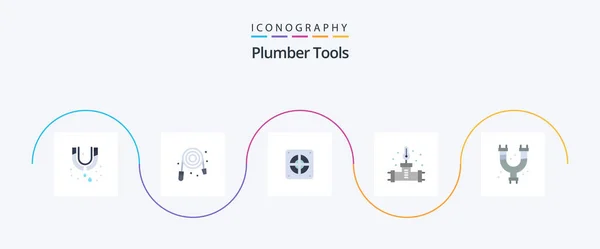 Plumber Flat Icon Pack Including Pipes Temperature Extractor Plumbing Pipe — Stock Vector