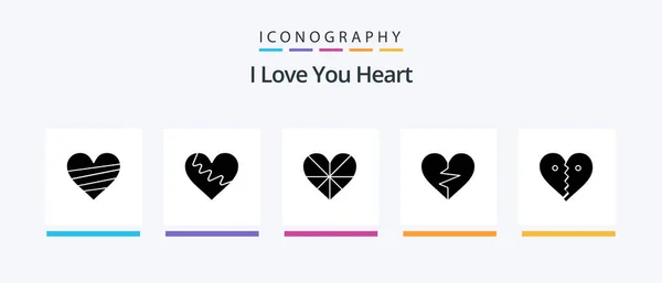 Pack Icônes Heart Glyph Inclus Favori Cassé Genre Icônes Créatives — Image vectorielle