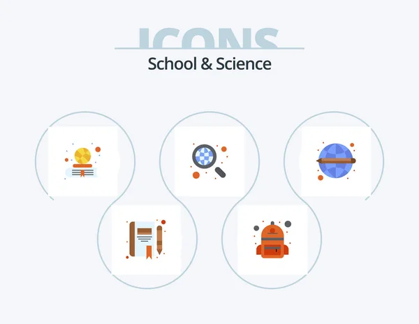 School Science Flat Icon Pack Simge Tasarımı Küresel Araştırma Kitap — Stok Vektör