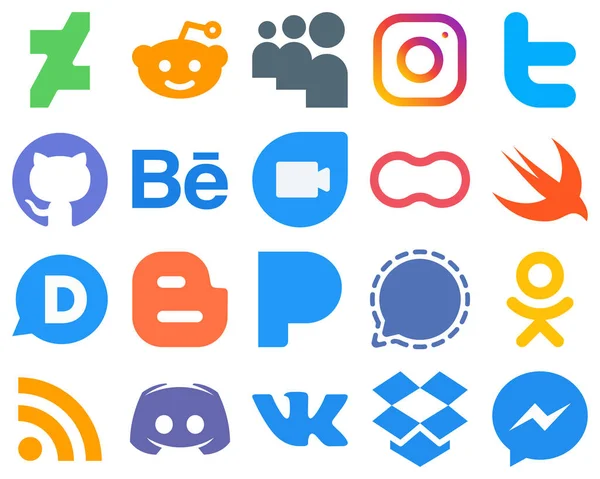 Flat App Design Flat Social Media Icons Blog Disqus Github — Vetor de Stock