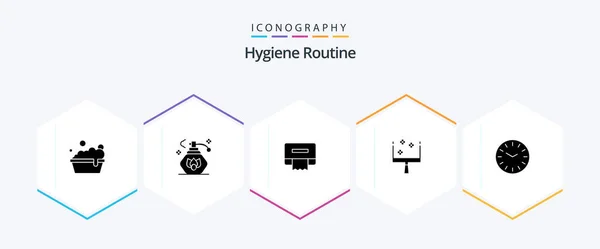 Hygiene Routine Glyph Icon Pack Including Tissue Cleaning Time — Stock Vector