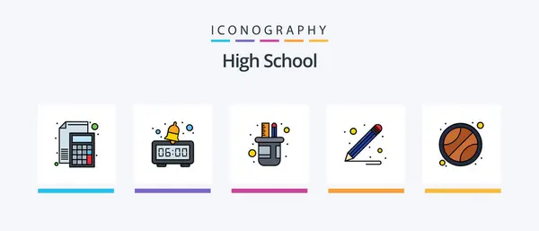 High School Lijn Gevuld Pictogram Pack Inclusief Test Onderwijs Onderzoek — Stockvector