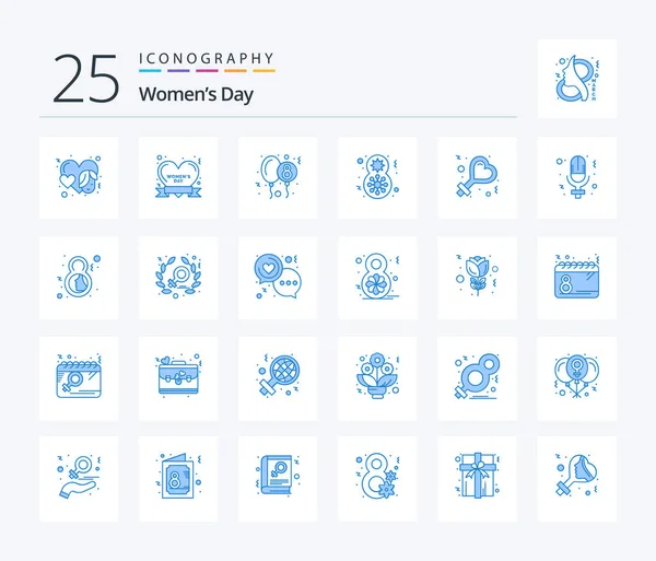 女性の日25青の色のアイコンパックを含むサイン 女性は祝う 風船だ 贈り物だ — ストックベクタ
