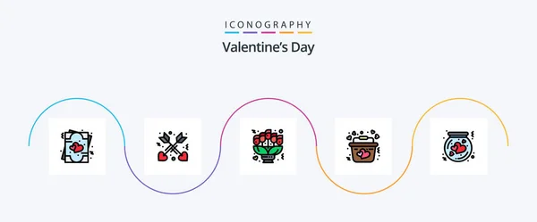 Valentines Day Line Filled Flat Icon Pack Including Flask Romantic — Stock Vector