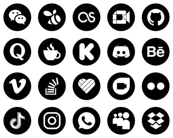 High Resolution White Social Media Icons Black Background Text Discord — Stock Vector
