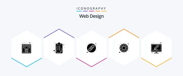 Web Design Glyph Icon Pack Including Write Link Pencil Wheel — Archivo Imágenes Vectoriales
