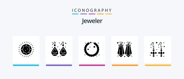 Jewellery Glyph Icon Pack Including Jewelry Fashion Bracelet Earring Gems — Vetor de Stock
