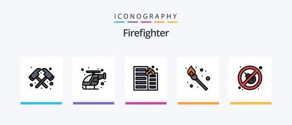 Firefighter Line Filled Icon Pack Including Megaphone Fire Alarm Evacuate — Stock Vector