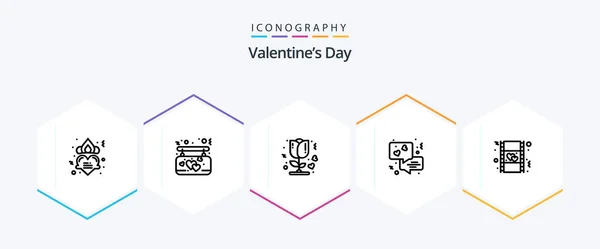 Valentines Day Line Icon Pack Including Love Film Flower Love — Vetor de Stock