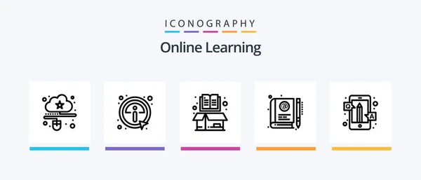 Online Learning Line Icon Pack Including Book Mobile Online Learning — Stock vektor