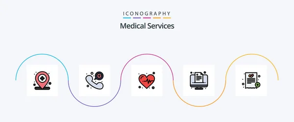 Linka Lékařských Služeb Plný Byt Icon Pack Včetně Lékařského Doktore — Stockový vektor